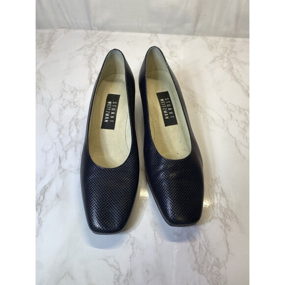 STUART WEITZMAN Pumps Heels Grainy Leather Navy Blue Low Heel 6B - Picture 4 of 10
